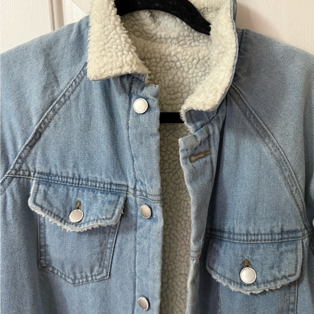 Blue and White Jean Jacket with Sherpa Lining